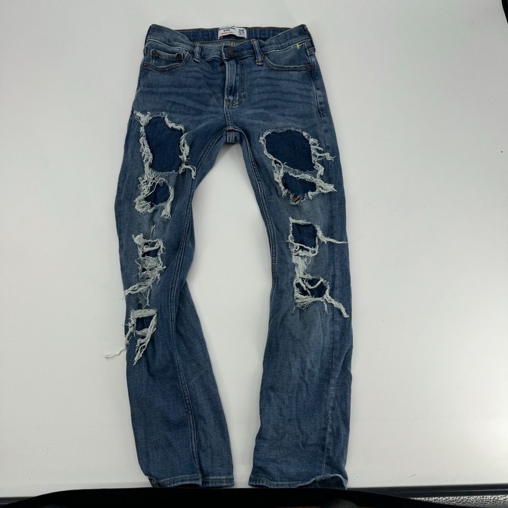 Abercrombie Kids Slim Skinny Jeans Distressed Ripped‎ Blue Denim Size 11/12